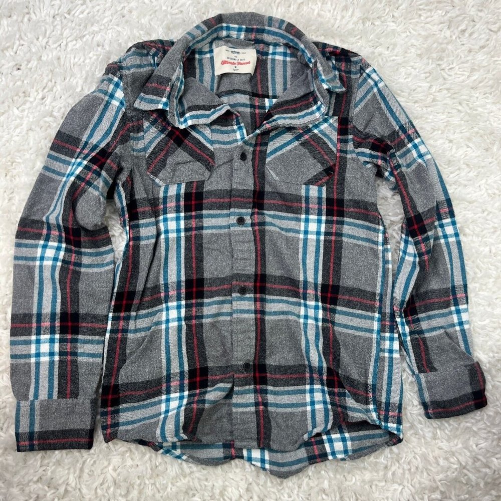 Urban Boys Sz Medium Pipeline Awesomely Soft Plaid Button Down Long Sleeve Gray